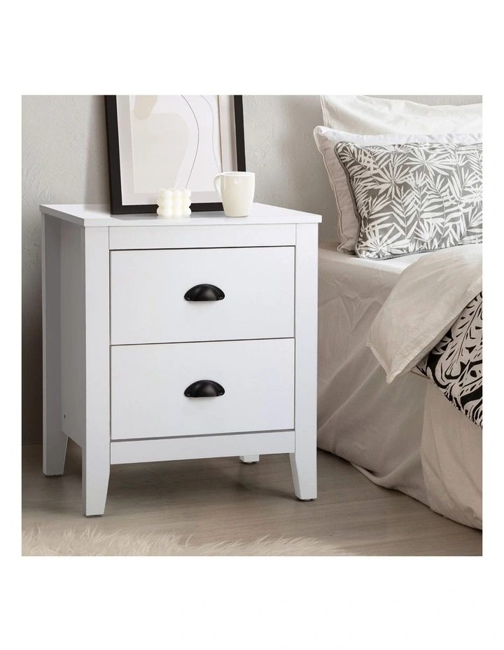Oikiture Bedside Table 2 Drawers Side Tables Nightstand White image 4