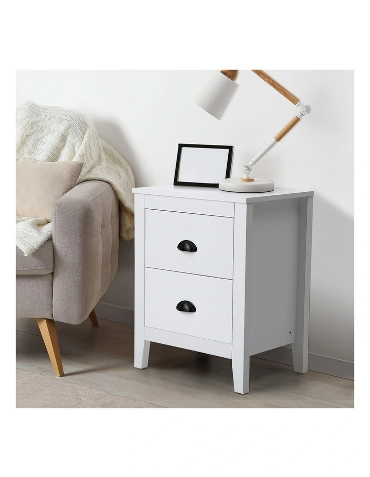 Oikiture Bedside Table 2 Drawers Side Tables Nightstand White image 5