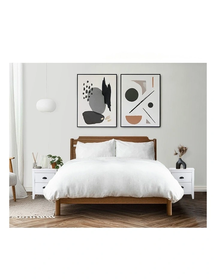 Oikiture Bedside Table 2 Drawers Side Tables Nightstand White image 7