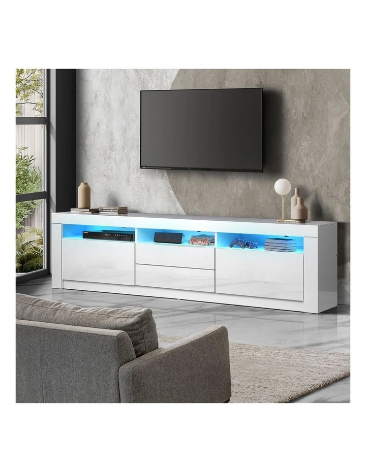 Oikiture TV Unit Entertainment Unit Storage Cabinet LED RGB 180cm White image 4