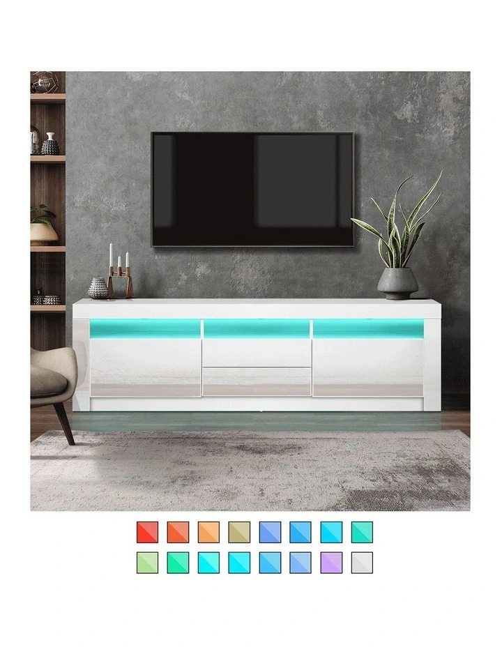 Oikiture TV Unit Entertainment Unit Storage Cabinet LED RGB 180cm White image 5