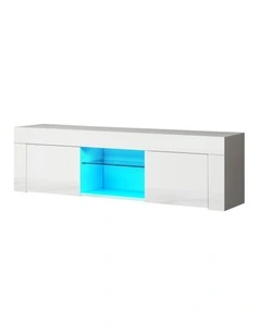 Oikiture TV Cabinet Entertainment Unit Stand RGB LED Hight Gloss 130cm White