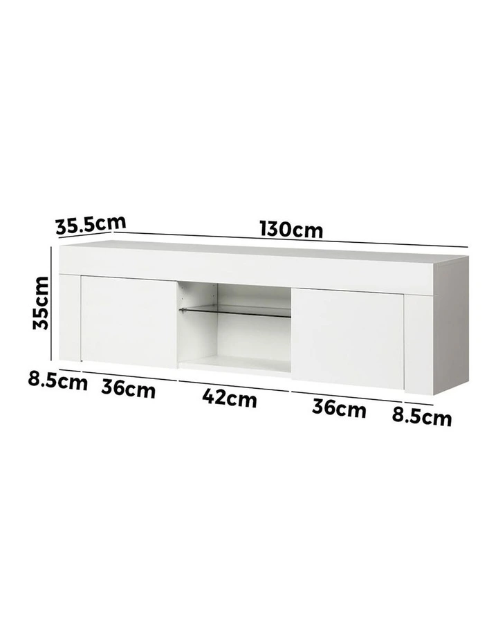 Oikiture TV Cabinet Entertainment Unit Stand RGB LED Hight Gloss 130cm White image 3
