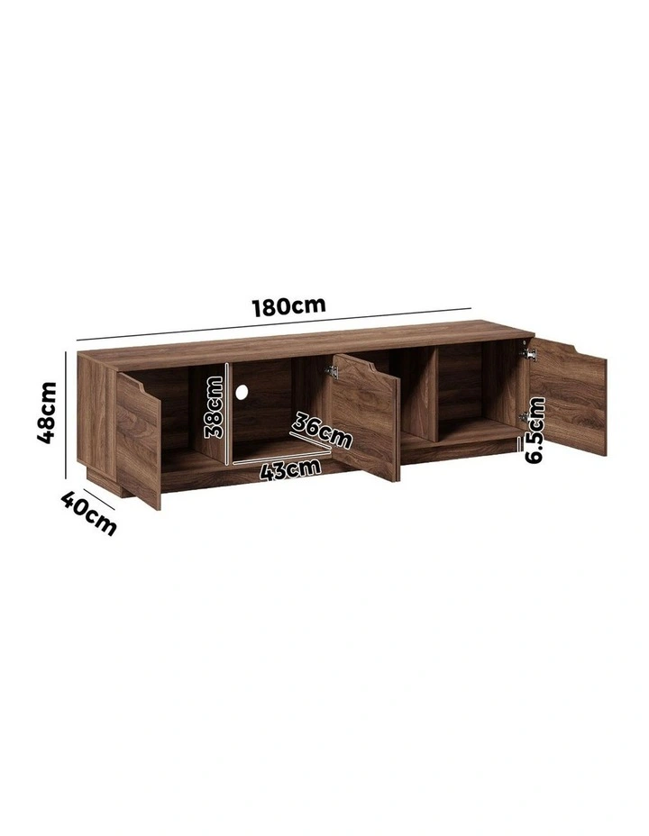 Oikiture TV Cabinet Wooden Entertainment Unit Stand 180cm Walnut image 3