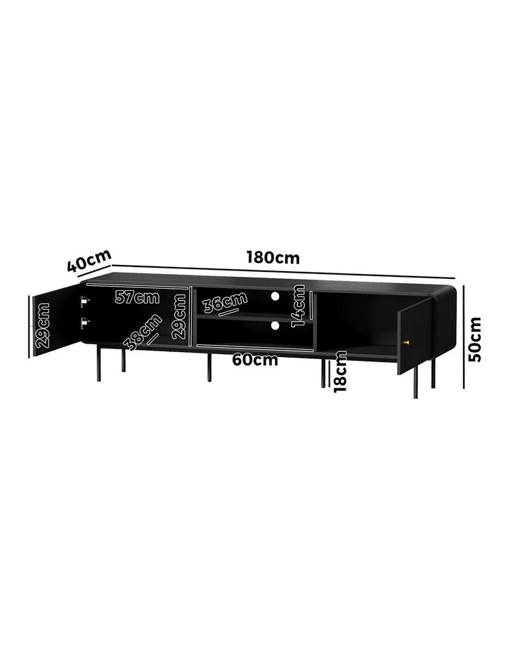 Oikiture TV Cabinet Entertainment Unit 180cm Black image 3