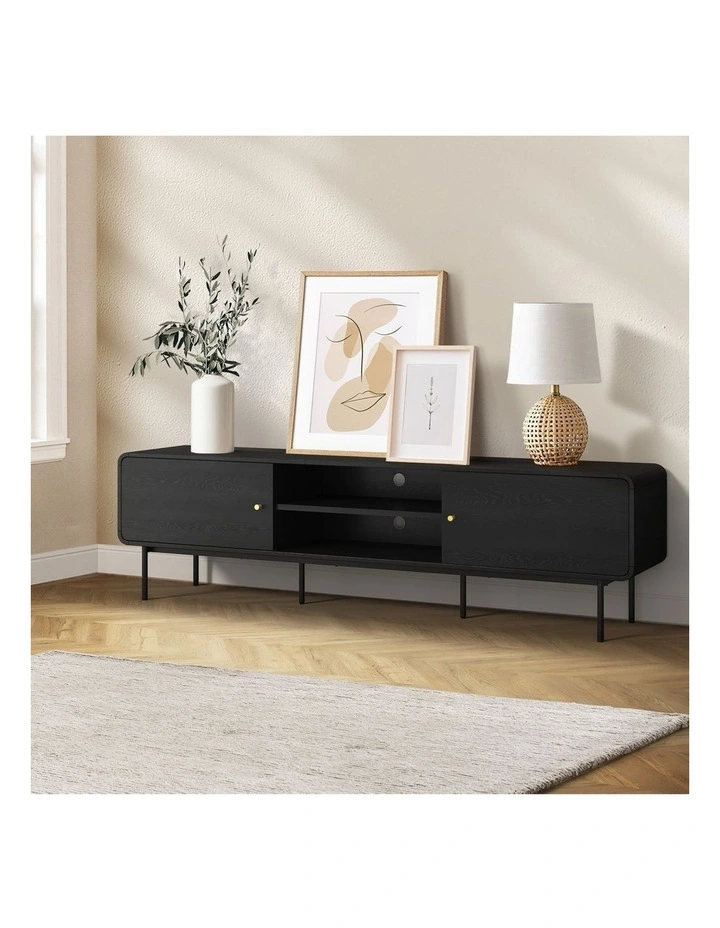 Oikiture TV Cabinet Entertainment Unit 180cm Black image 4