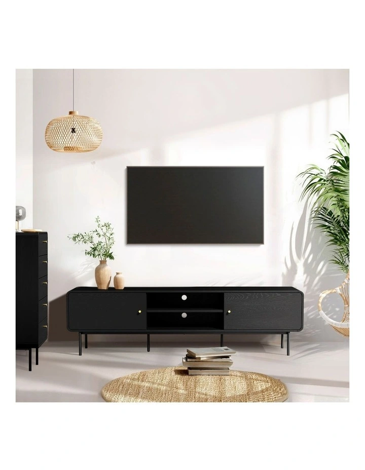 Oikiture TV Cabinet Entertainment Unit 180cm Black image 7