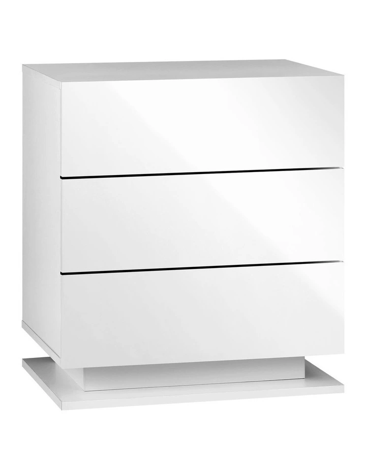 Oikiture Bedside Table RGB LED Nightstand 3 Drawers White image 1