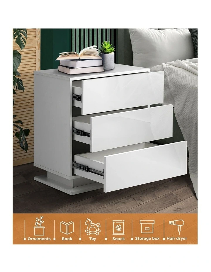 Oikiture Bedside Table RGB LED Nightstand 3 Drawers White image 6