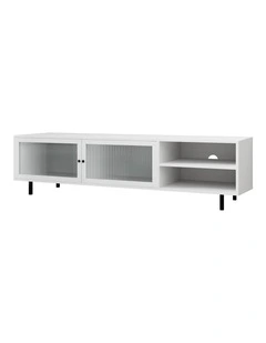Oikiture Entertainment Unit TV Cabinet Tempered-glass Doors White