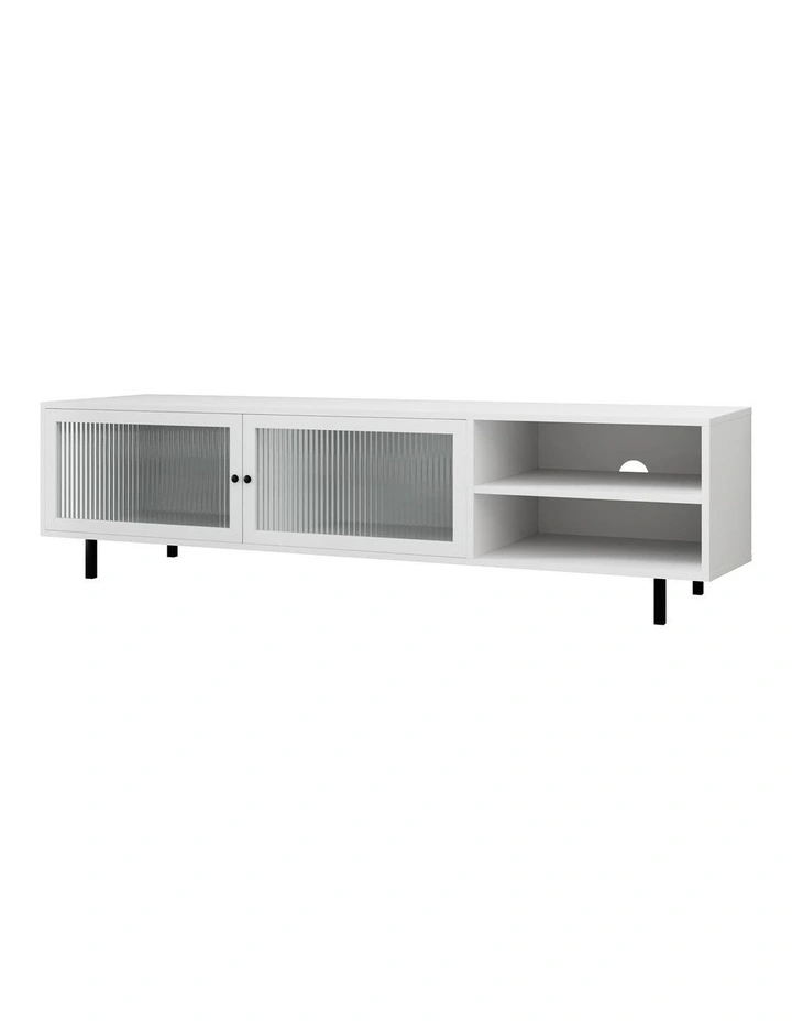 Oikiture Entertainment Unit TV Cabinet Tempered-glass Doors White image 1