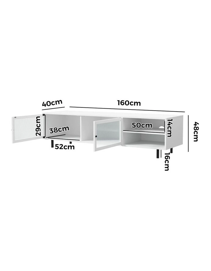 Oikiture Entertainment Unit TV Cabinet Tempered-glass Doors White image 3
