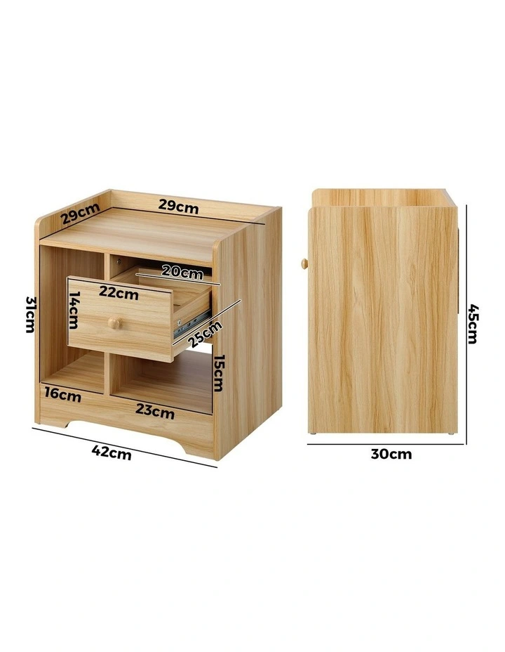 Oikiture Bedside Tables Side Table Nightstand Storage Drawer Shelf Natural image 3