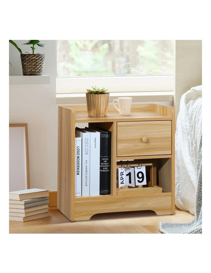 Oikiture Bedside Tables Side Table Nightstand Storage Drawer Shelf Natural image 4