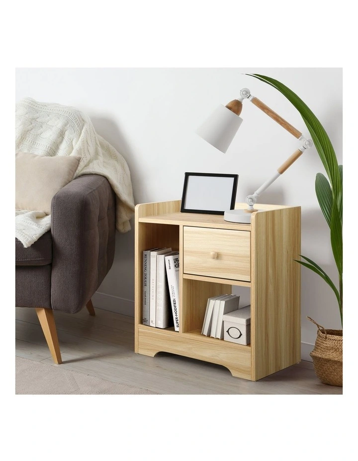 Oikiture Bedside Tables Side Table Nightstand Storage Drawer Shelf Natural image 5