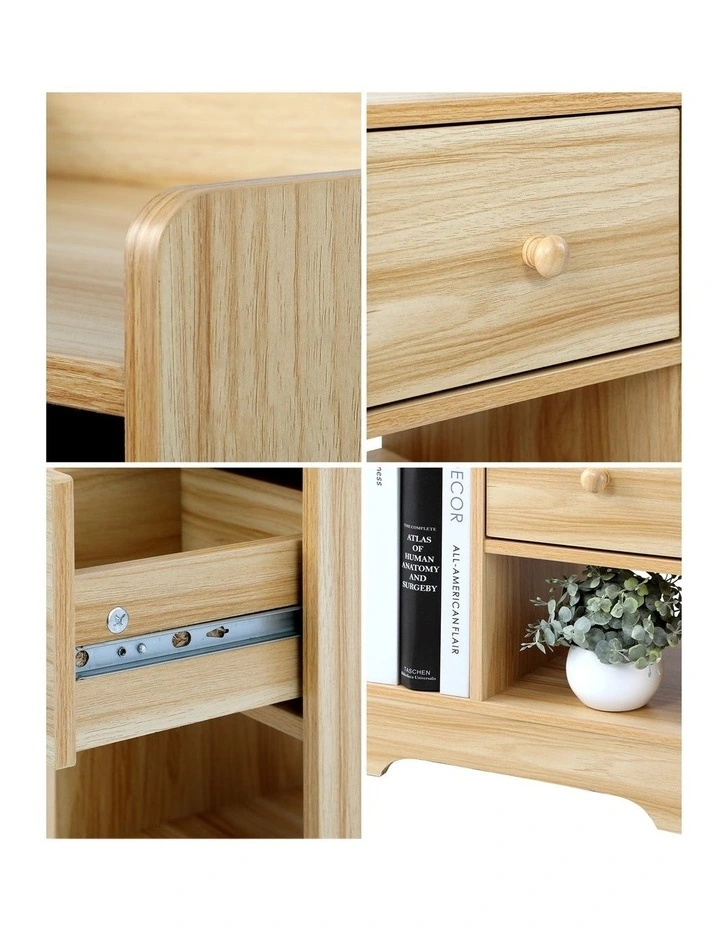 Oikiture Bedside Tables Side Table Nightstand Storage Drawer Shelf Natural image 6