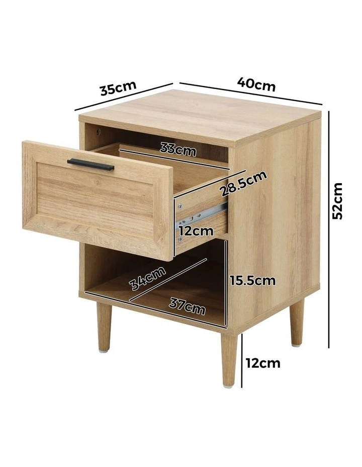 Oikiture Bedside Table Nightstand Side End Natural image 3