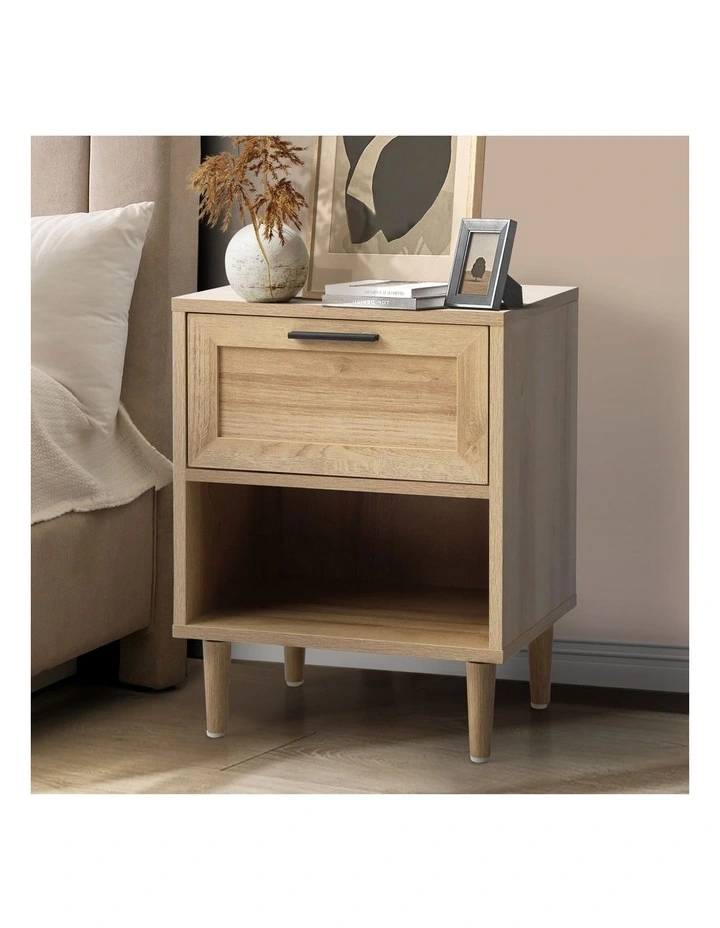 Oikiture Bedside Table Nightstand Side End Natural image 4