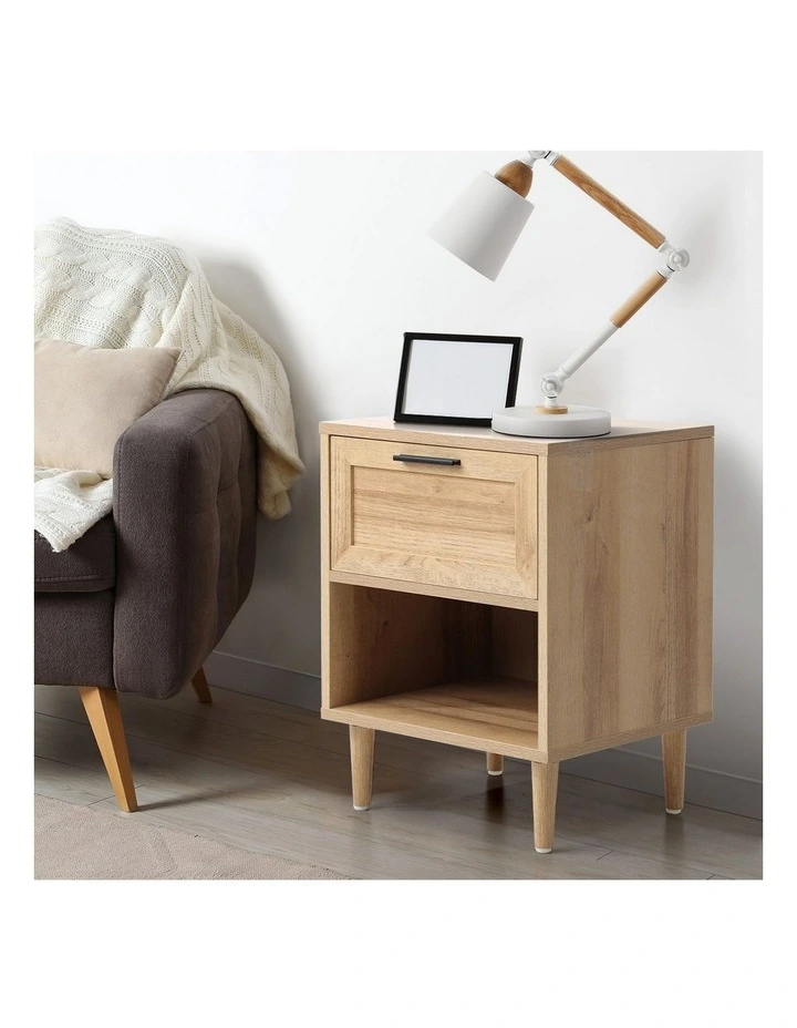 Oikiture Bedside Table Nightstand Side End Natural image 5