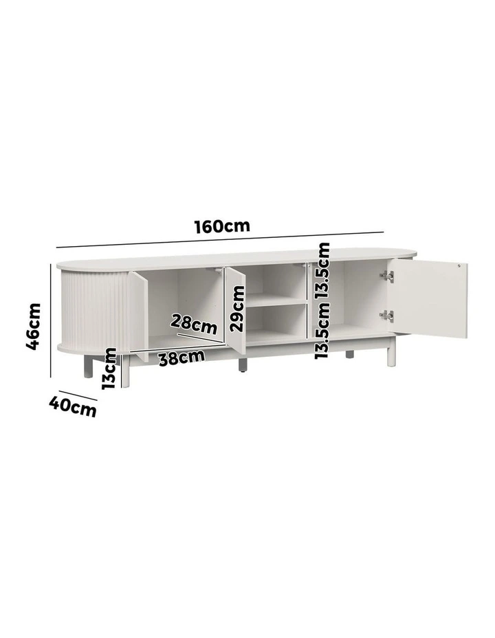 Oikiture TV Cabinet Entertainment Unit Stand 160cm White image 3