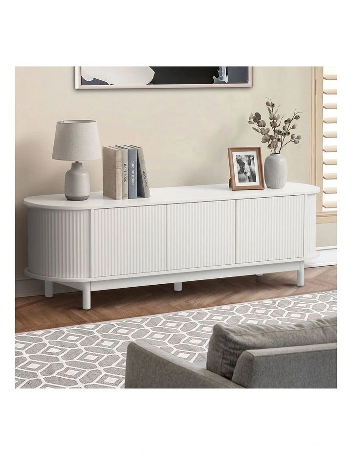 Oikiture TV Cabinet Entertainment Unit Stand 160cm White image 5