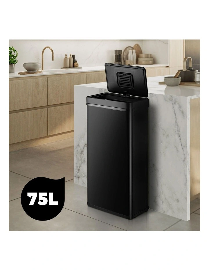 Oikiture 75L Motion Sensor Rubbish Bin Automatic Black image 5