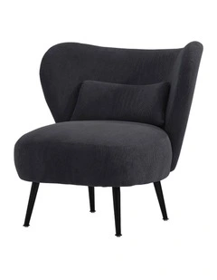 Oikiture Armchair Lounge Chair with Lumbar Pillow Wingback Velvet Charcoal