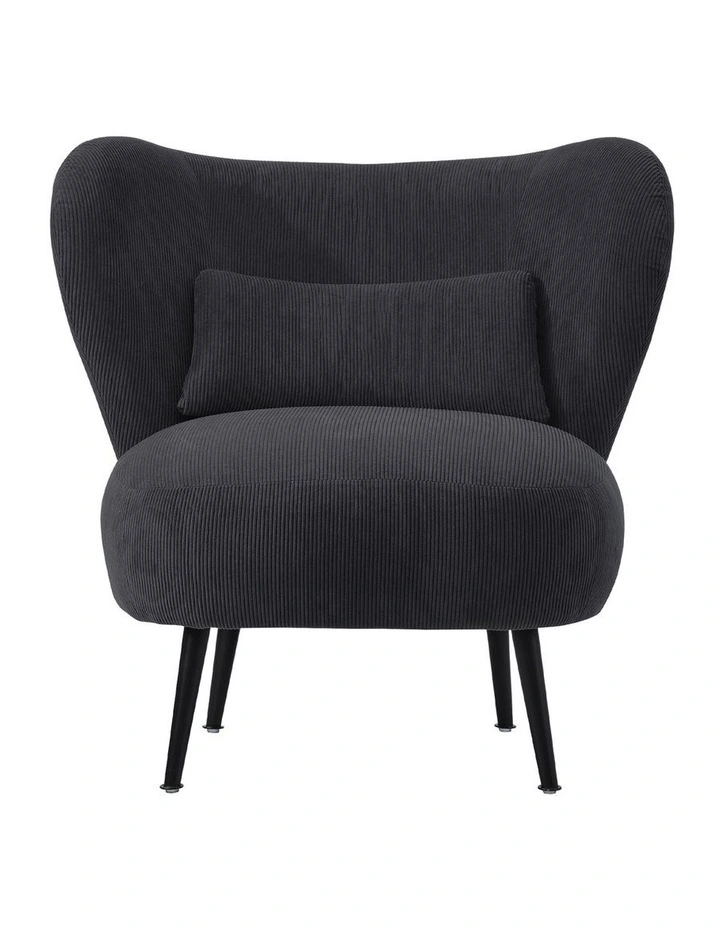 Oikiture Armchair Lounge Chair with Lumbar Pillow Wingback Velvet Charcoal image 2