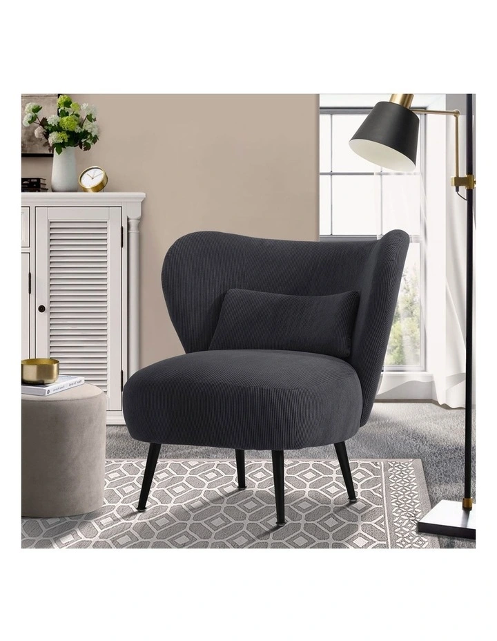 Oikiture Armchair Lounge Chair with Lumbar Pillow Wingback Velvet Charcoal image 4