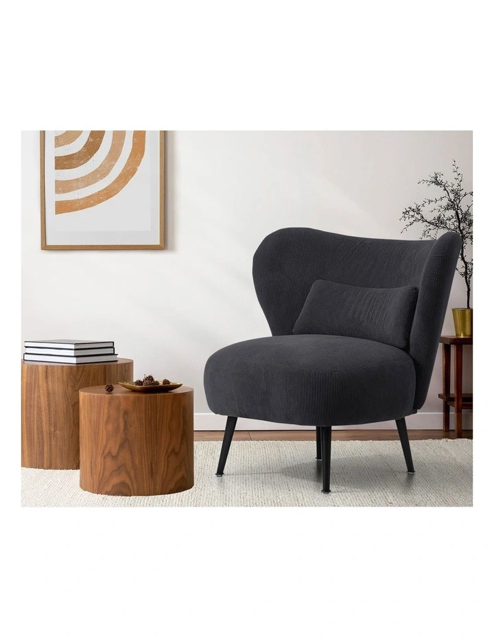 Oikiture Armchair Lounge Chair with Lumbar Pillow Wingback Velvet Charcoal image 5