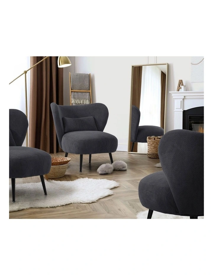 Oikiture Armchair Lounge Chair with Lumbar Pillow Wingback Velvet Charcoal image 7