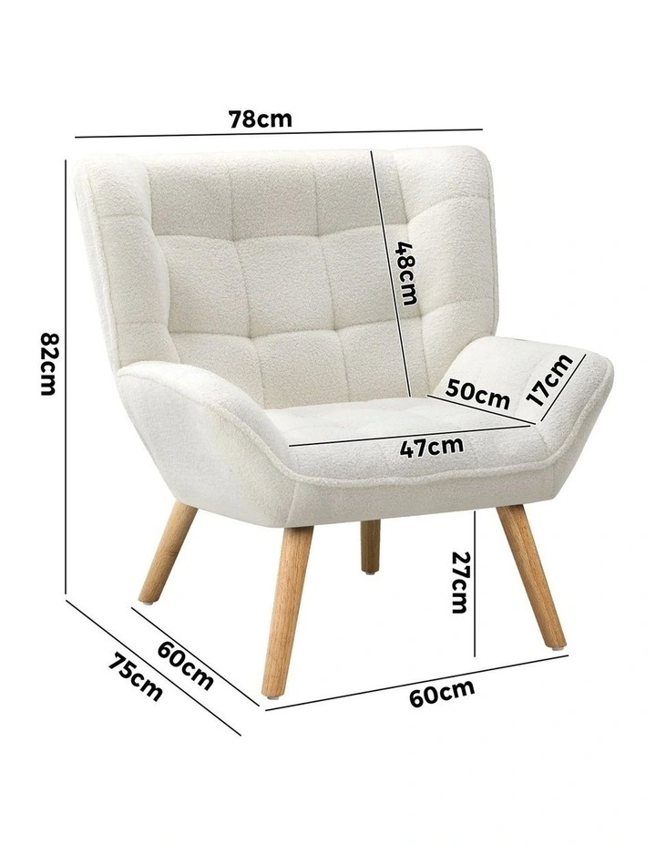 Oikiture Armchair Accent Chairs Sofa Lounge Sherpa Upholstered Tub Chair White image 3