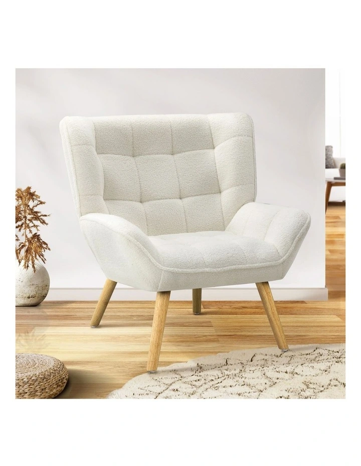 Oikiture Armchair Accent Chairs Sofa Lounge Sherpa Upholstered Tub Chair White image 4