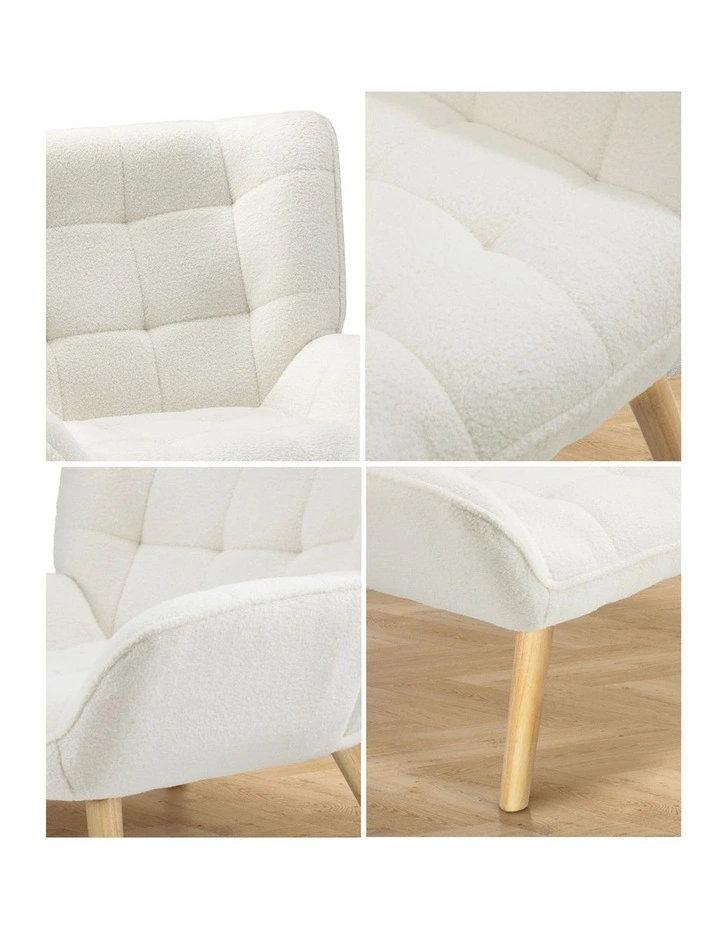 Oikiture Armchair Accent Chairs Sofa Lounge Sherpa Upholstered Tub Chair White image 6