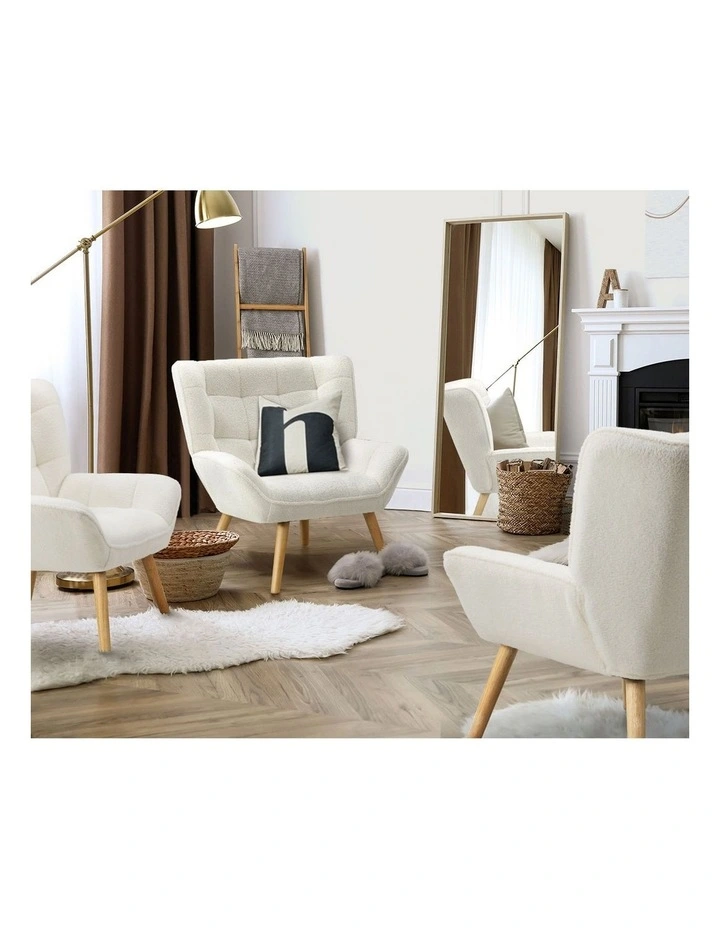 Oikiture Armchair Accent Chairs Sofa Lounge Sherpa Upholstered Tub Chair White image 7