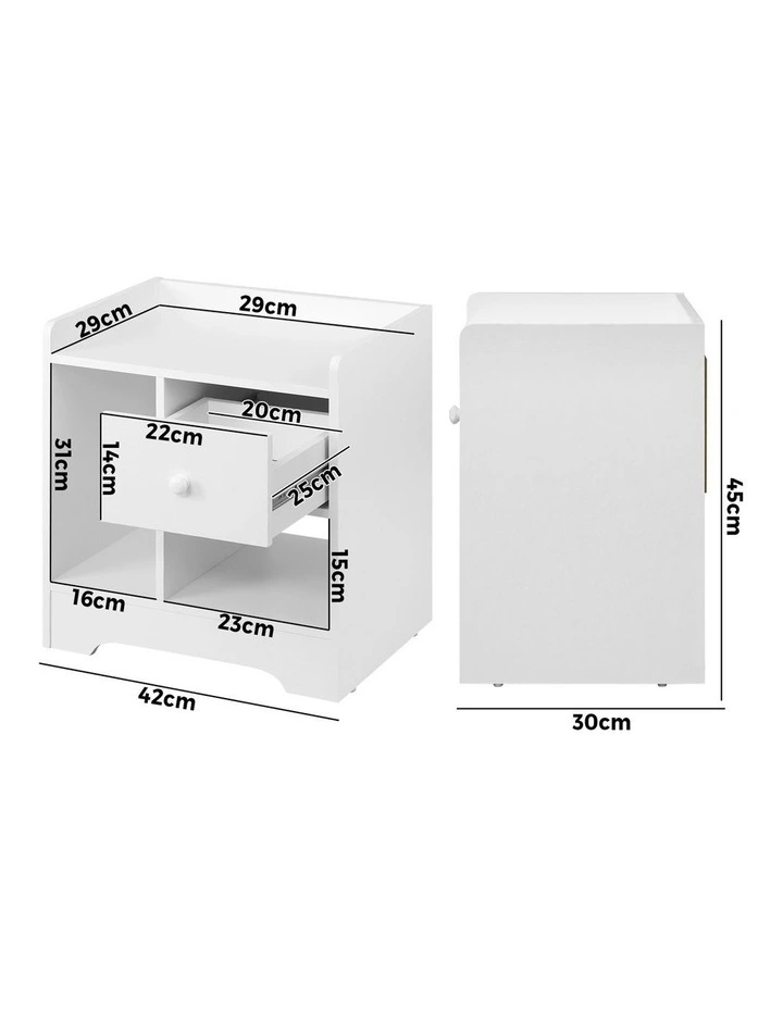 Oikiture Bedside Tables Side Table Nightstand Storage Drawer Shelf White image 3