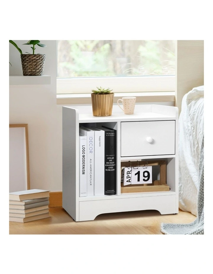 Oikiture Bedside Tables Side Table Nightstand Storage Drawer Shelf White image 4