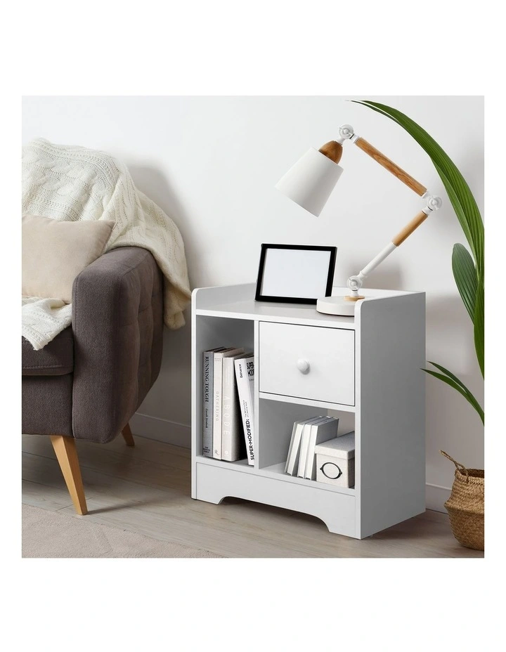 Oikiture Bedside Tables Side Table Nightstand Storage Drawer Shelf White image 5