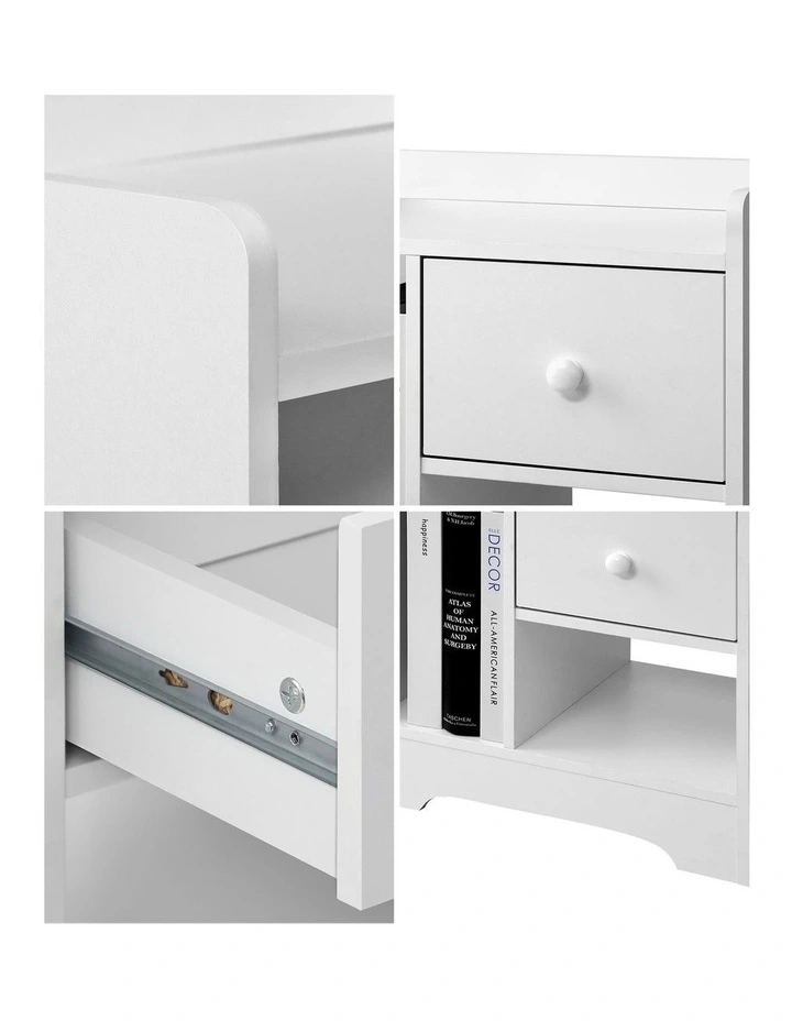 Oikiture Bedside Tables Side Table Nightstand Storage Drawer Shelf White image 6