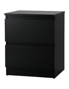 Oikiture Bedside Table Nightstand 2 Drawers Black
