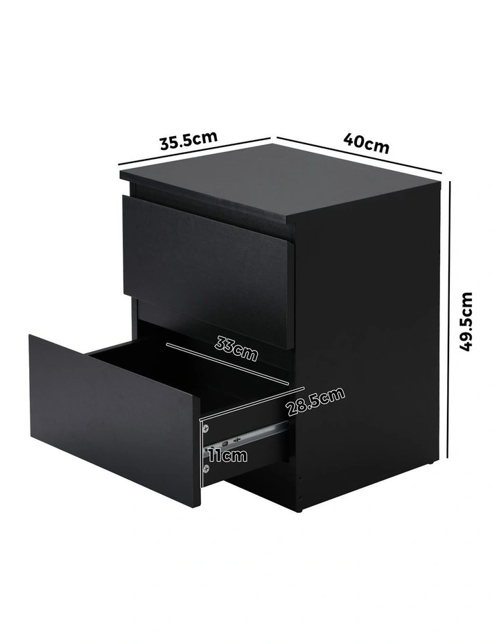 Oikiture Bedside Table Nightstand 2 Drawers Black image 3