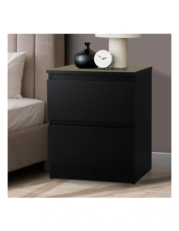 Oikiture Bedside Table Nightstand 2 Drawers Black image 4