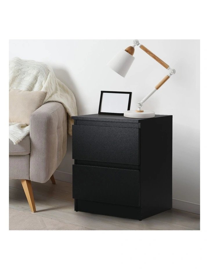 Oikiture Bedside Table Nightstand 2 Drawers Black image 5