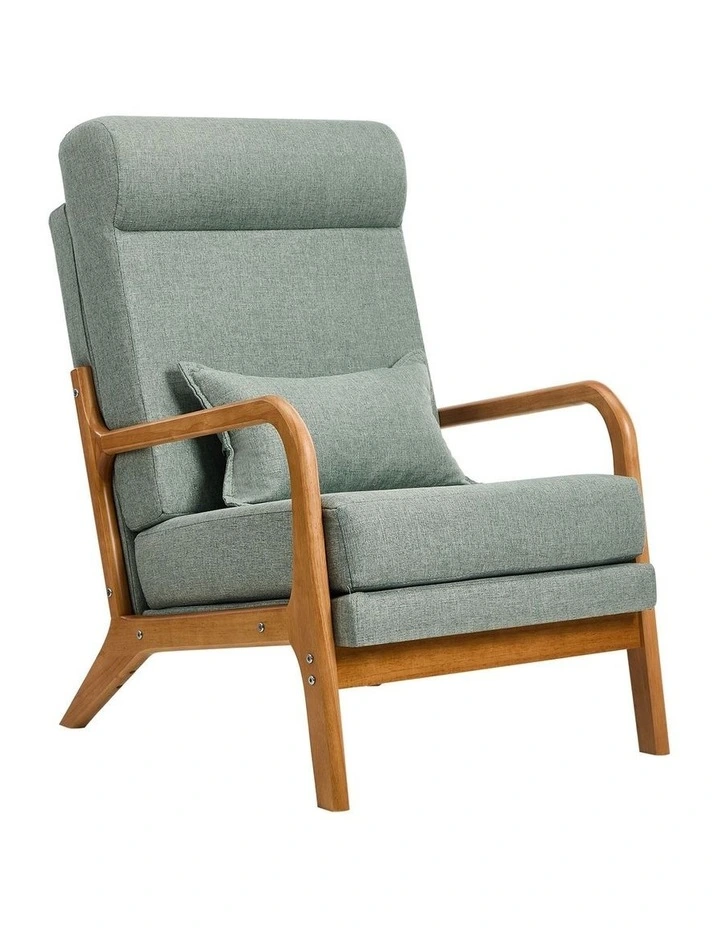Oikiture Armchair Linen Fabric Lounge Chair with Lumbar Pillow Green image 1