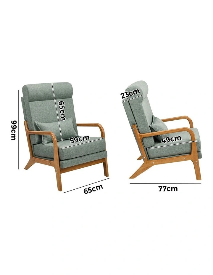 Oikiture Armchair Linen Fabric Lounge Chair with Lumbar Pillow Green image 3