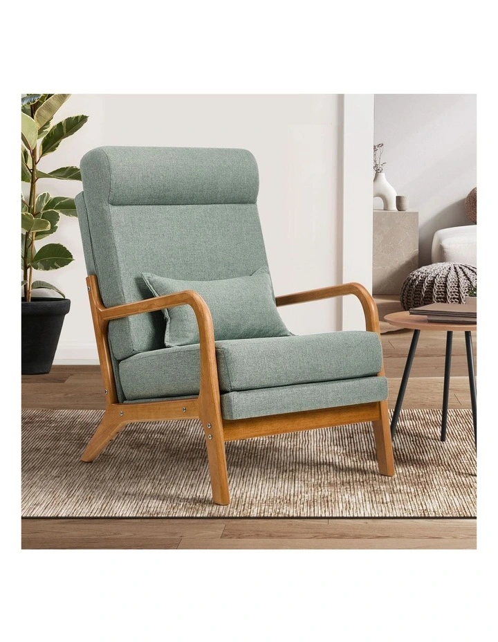 Oikiture Armchair Linen Fabric Lounge Chair with Lumbar Pillow Green image 4