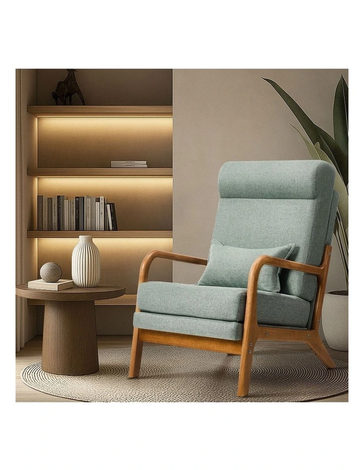 Oikiture Armchair Linen Fabric Lounge Chair with Lumbar Pillow Green image 5