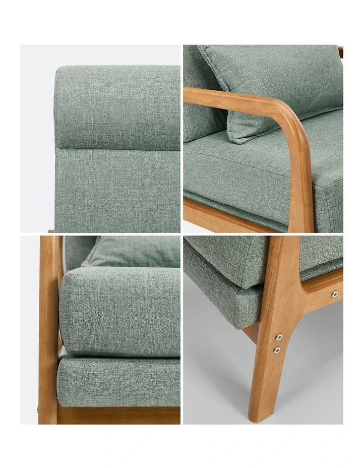 Oikiture Armchair Linen Fabric Lounge Chair with Lumbar Pillow Green image 6