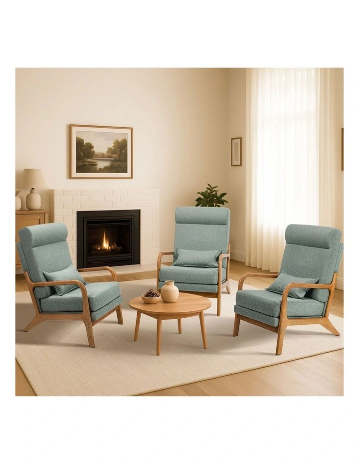 Oikiture Armchair Linen Fabric Lounge Chair with Lumbar Pillow Green image 7