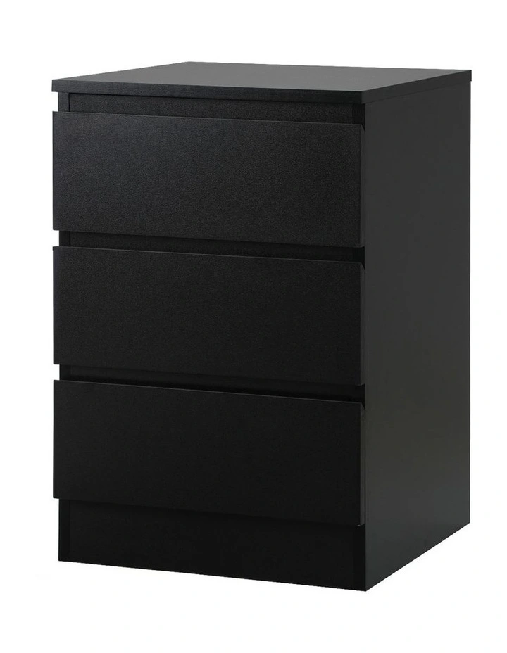 Oikiture Bedside Table 3 Drawers Side Tables Storage Nightstand Black image 1